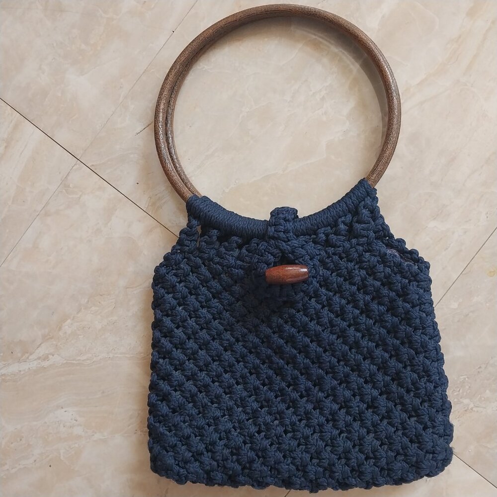 Vintage Navy Blue Crochet Handbag